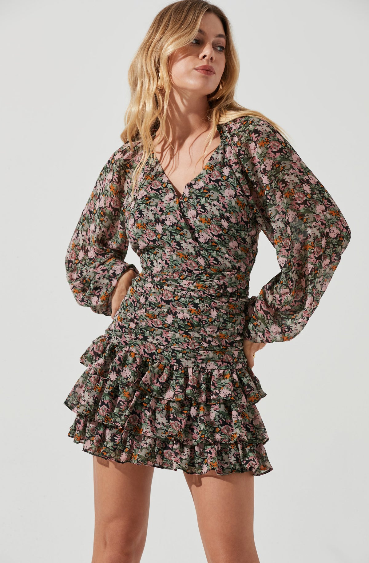 Long Sleeve Tiered Ruffle Floral Dress ...